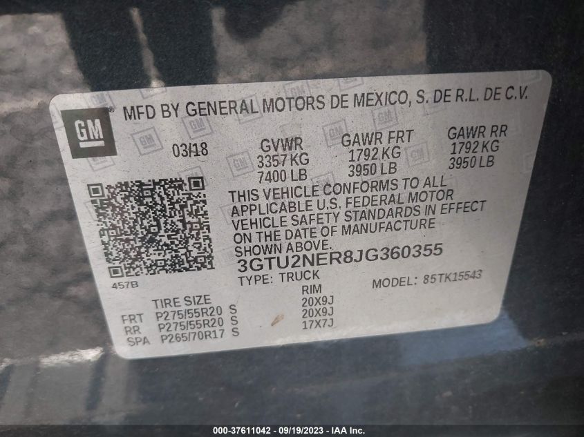 2018 GMC SIERRA 1500 SLT - 3GTU2NER8JG360355