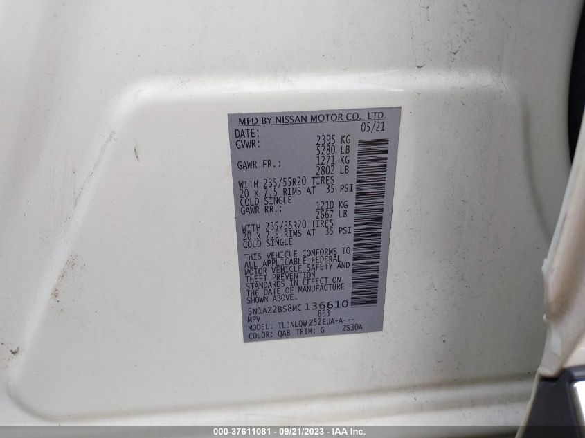 2021 NISSAN MURANO SV - 5N1AZ2BS8MC136610