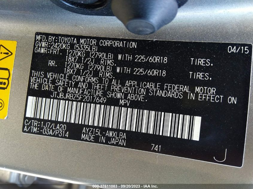 2015 LEXUS NX 300H JTJBJRBZ5F2017649