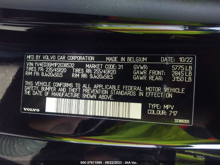 2023 VOLVO C40 RECHARGE PURE ELECTRIC TWIN ULTIMATE - YV4ED3GM1P2038532