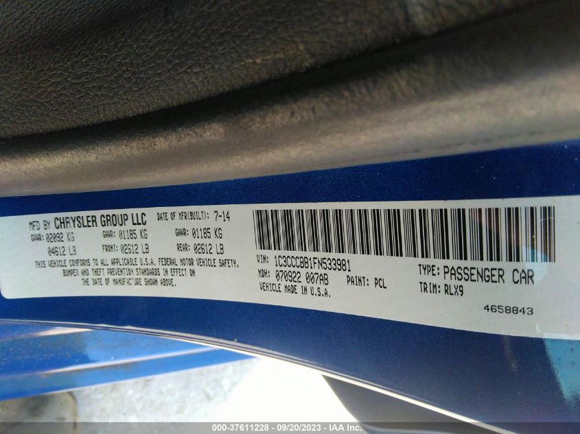 2015 CHRYSLER 200 S - 1C3CCCBB1FN533981