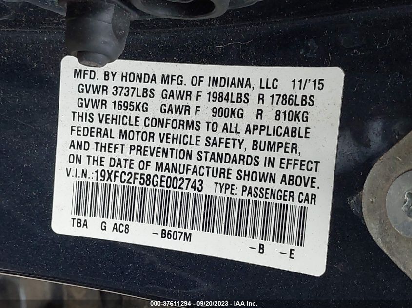 2016 HONDA CIVIC SEDAN LX - 19XFC2F58GE002743
