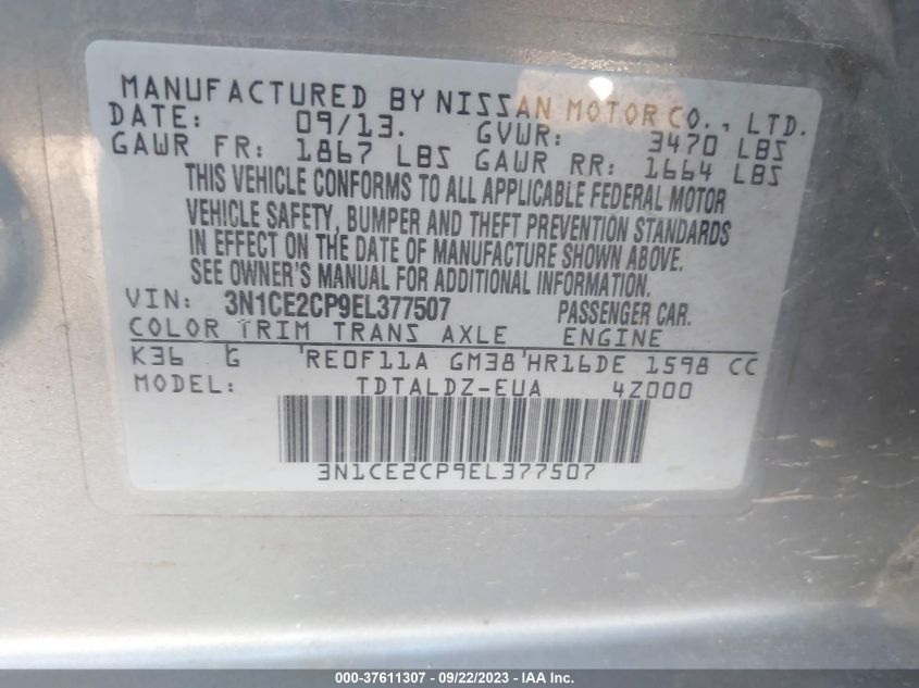 2014 NISSAN VERSA NOTE SV - 3N1CE2CP9EL377507