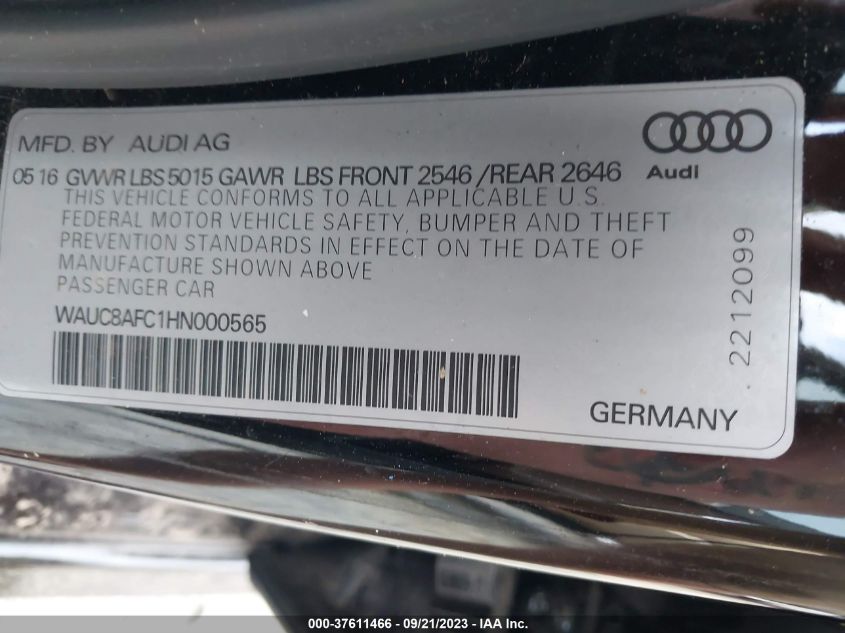 WAUC8AFC1HN000565 | 2017 AUDI A6