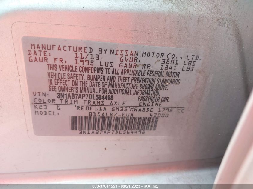 2013 NISSAN SENTRA SR - 3N1AB7AP7DL564498