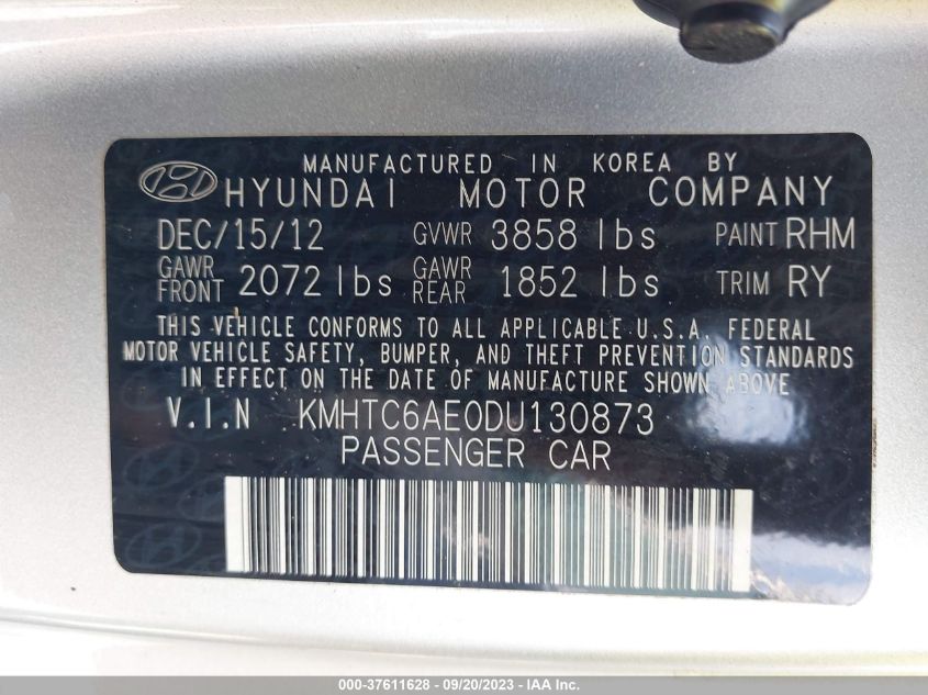 2013 HYUNDAI VELOSTER TURBO W/BLACK INT - KMHTC6AE0DU130873