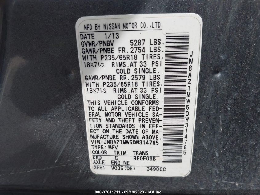 2013 NISSAN MURANO SV - JN8AZ1MW5DW314765