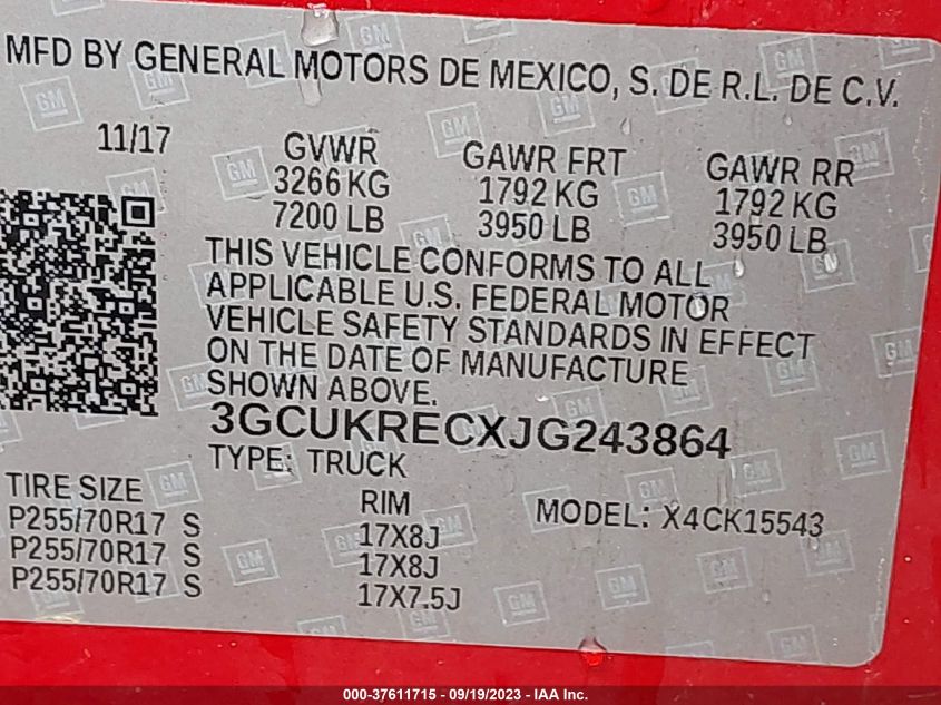 2018 CHEVROLET SILVERADO 1500 LT - 3GCUKRECXJG243864