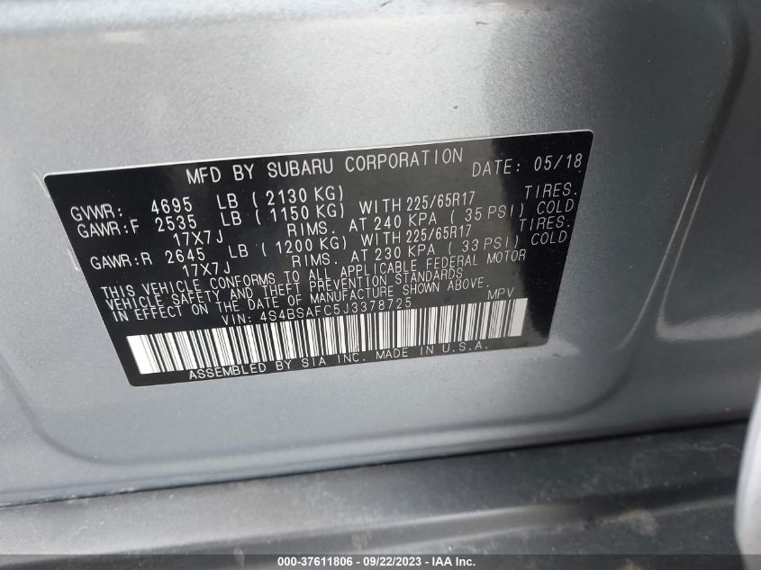 2018 SUBARU OUTBACK PREMIUM - 4S4BSAFC5J3378725