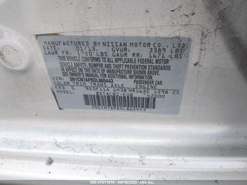 2013 NISSAN VERSA SV - 3N1CN7AP8DL865443