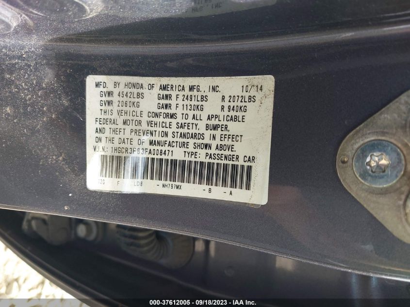 2015 HONDA ACCORD EX-L V-6 - 1HGCR3F83FA008471