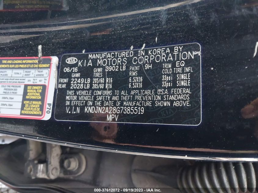 2016 KIA SOUL BASE - KNDJN2A28G7385519