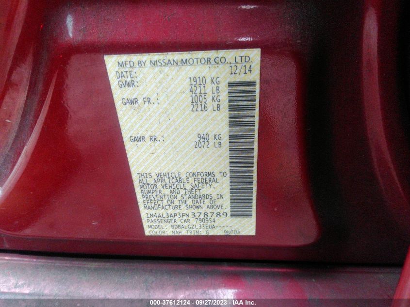2015 NISSAN ALTIMA 2.5 - 1N4AL3AP3FN378789