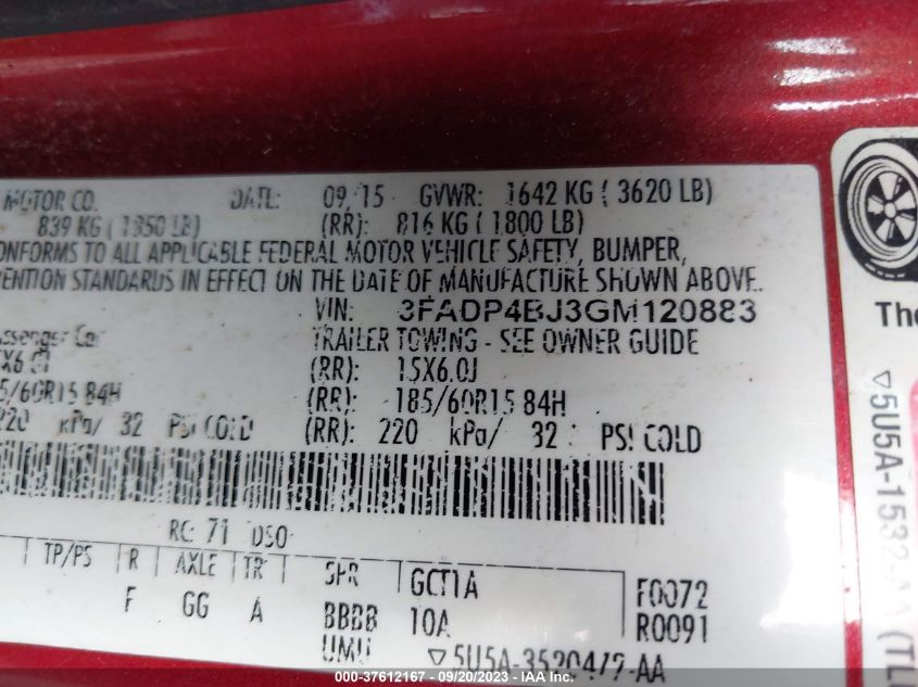 2016 FORD FIESTA SE - 3FADP4BJ3GM120883