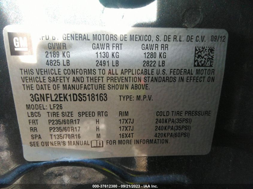 2013 CHEVROLET CAPTIVA SPORT 2LS 3GNFL2EK1DS518163