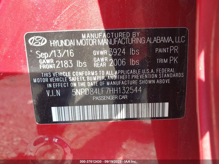 VIN 5NPD84LF7HH132544 2017 HYUNDAI ELANTRA SE