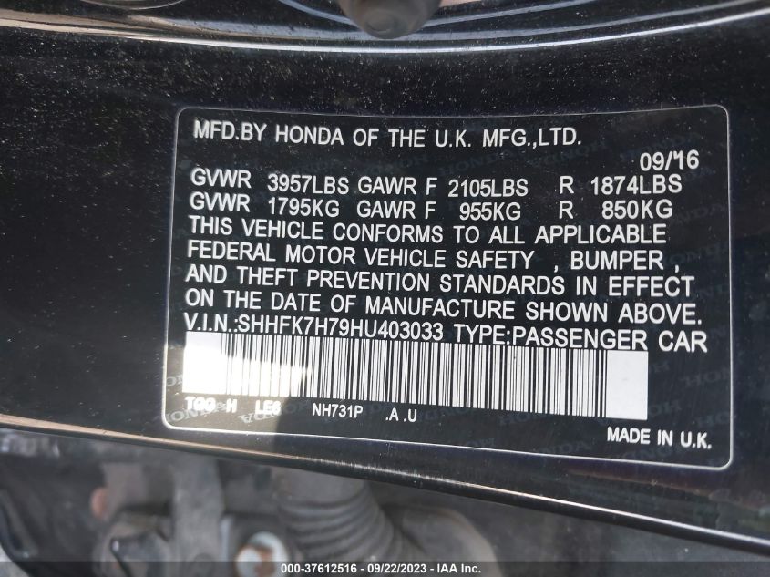 2017 HONDA CIVIC HATCHBACK EX-L NAVI SHHFK7H79HU403033