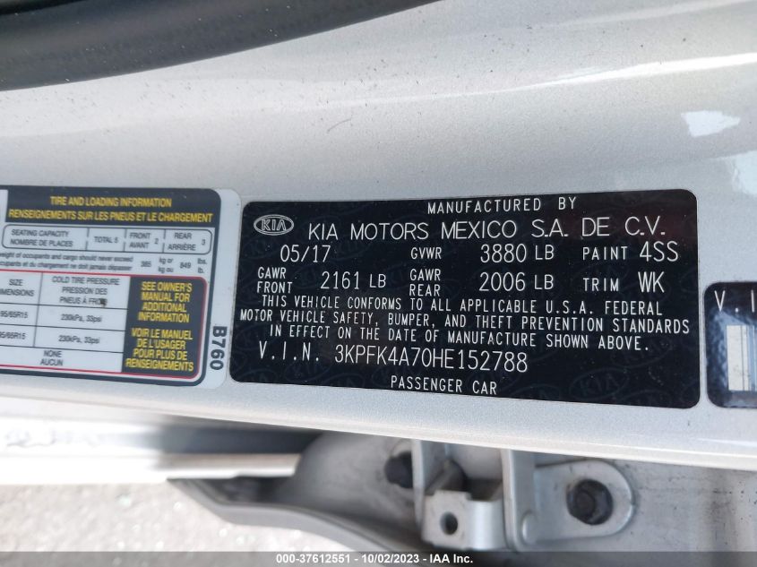 2017 KIA FORTE LX - 3KPFK4A70HE152788