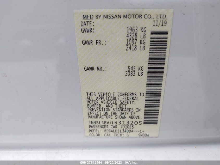 2020 NISSAN ALTIMA S - 1N4BL4BV7LN313205