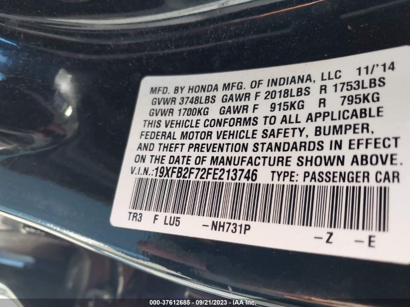 2015 HONDA CIVIC SEDAN SE - 19XFB2F72FE213746