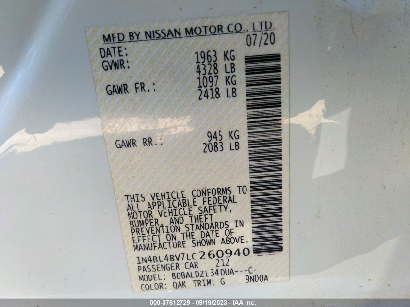 2020 NISSAN ALTIMA 2.5 S - 1N4BL4BV7LC260940