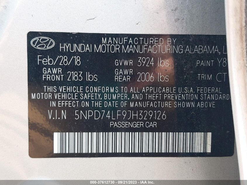 2018 HYUNDAI ELANTRA SE - 5NPD74LF9JH329126