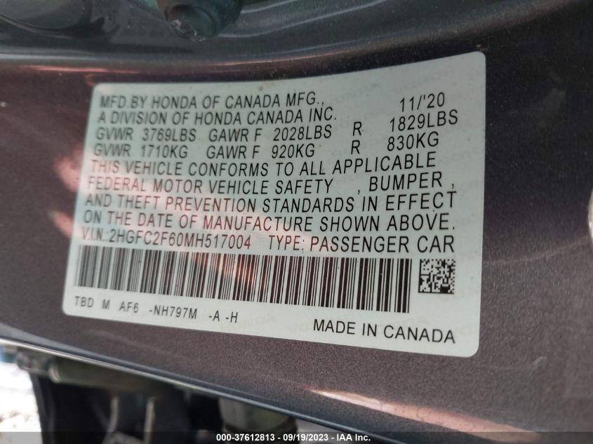 2021 HONDA CIVIC SEDAN LX - 2HGFC2F60MH517004