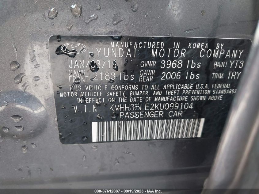 2019 HYUNDAI ELANTRA GT - KMHH35LE2KU099104