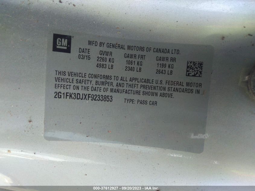 2015 CHEVROLET CAMARO SS - 2G1FK3DJXF9233853