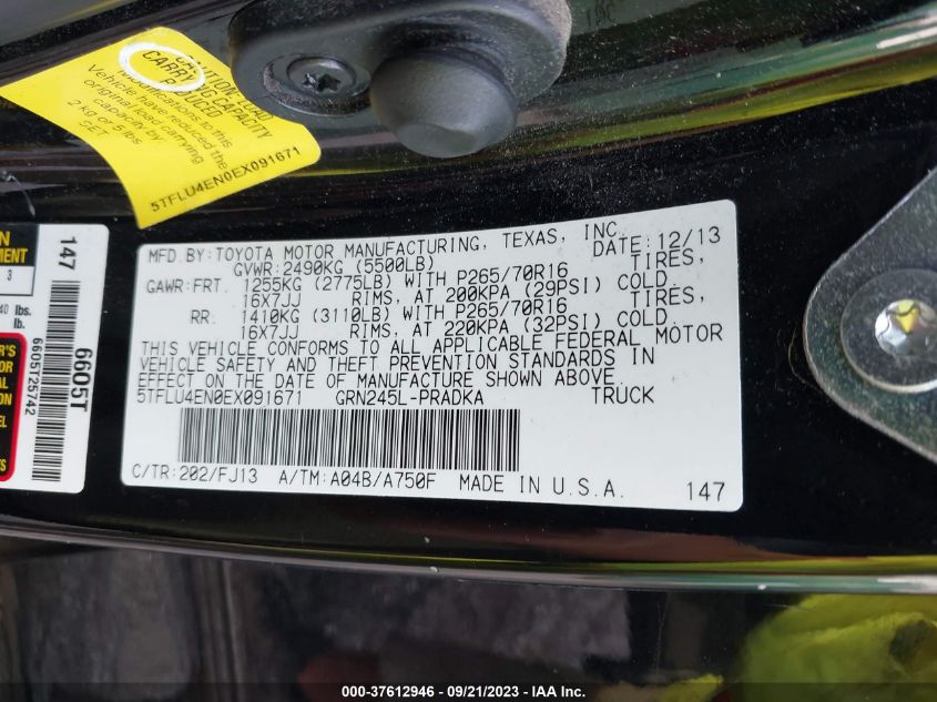 2014 TOYOTA TACOMA DOUBLE CAB - 5TFLU4EN0EX091671