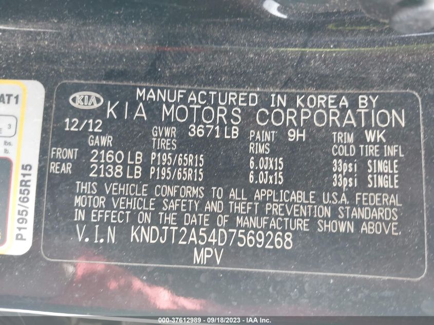 2013 KIA SOUL BASE - KNDJT2A54D7569268