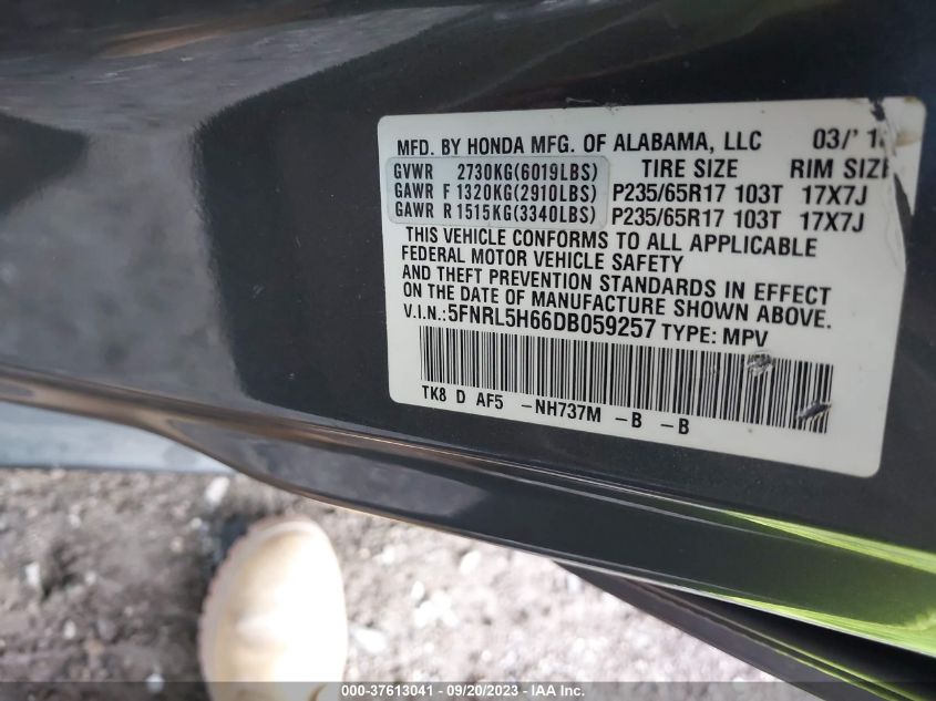 2013 HONDA ODYSSEY EX-L - 5FNRL5H66DB059257