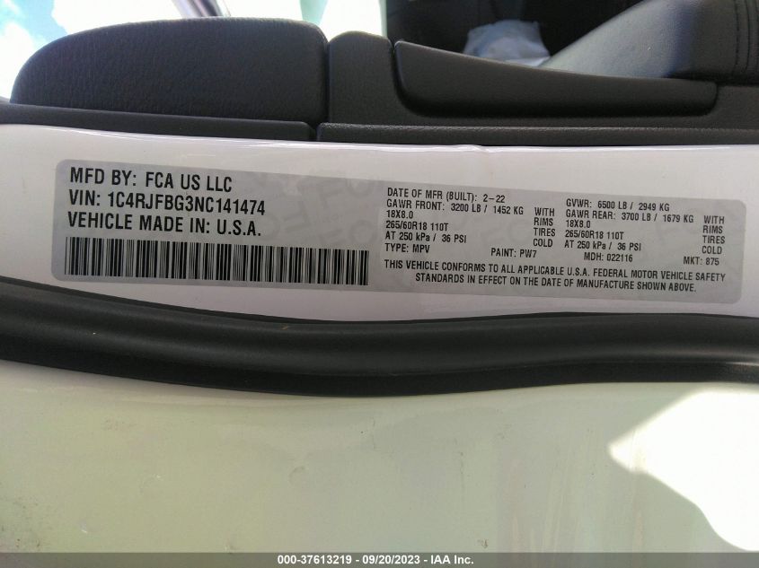 2022 JEEP GRAND CHEROKEE WK LIMITED 1C4RJFBG3NC141474