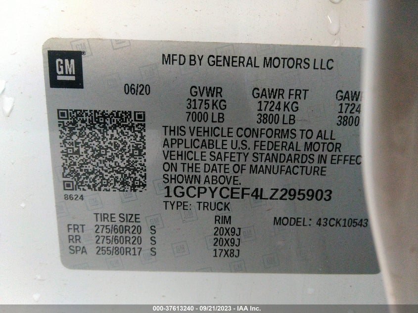 2020 CHEVROLET SILVERADO 1500 VIN: 1GCPYCEF4LZ295903