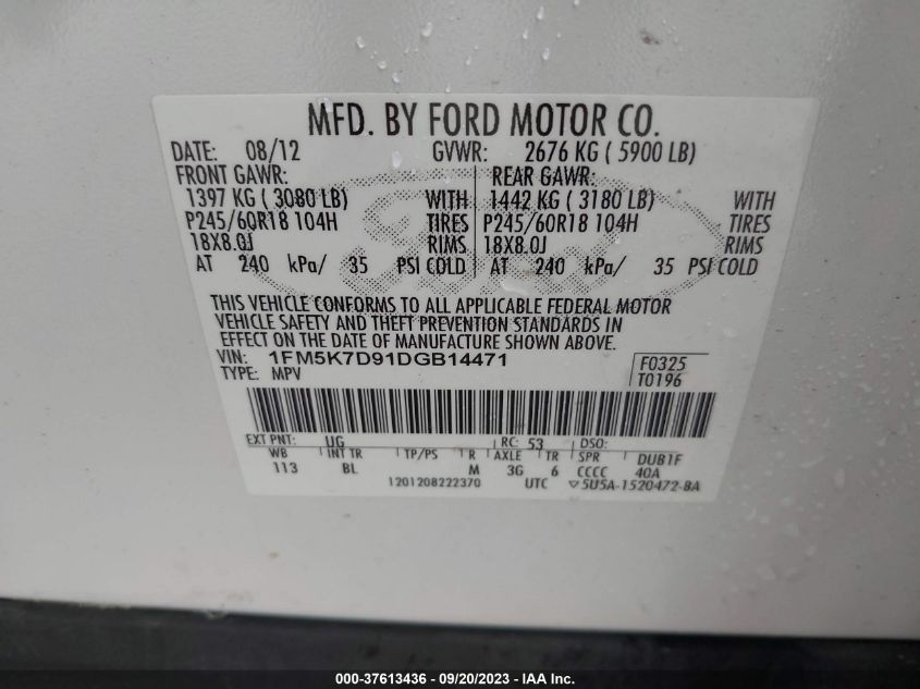 2013 FORD EXPLORER XLT - 1FM5K7D91DGB14471