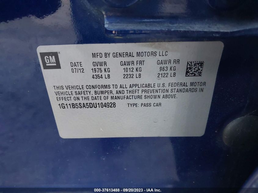 2013 CHEVROLET MALIBU LS - 1G11B5SA5DU104928