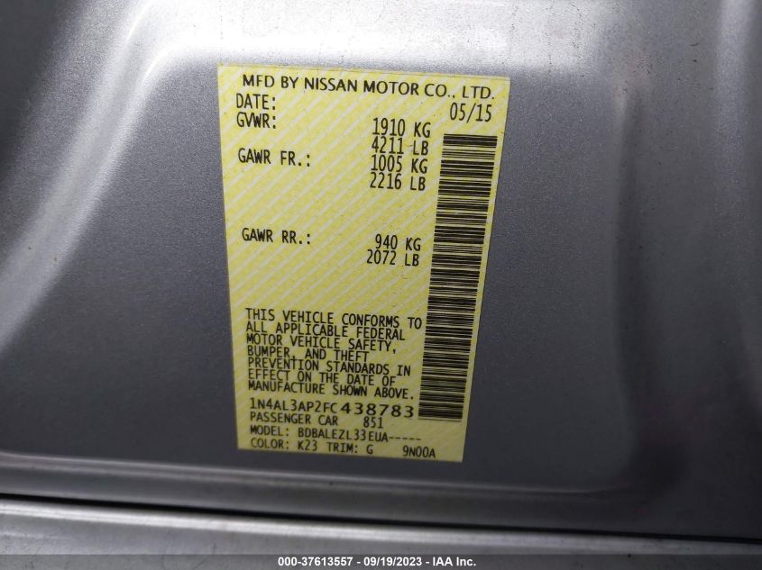 2015 NISSAN ALTIMA 2.5 - 1N4AL3AP2FC438783