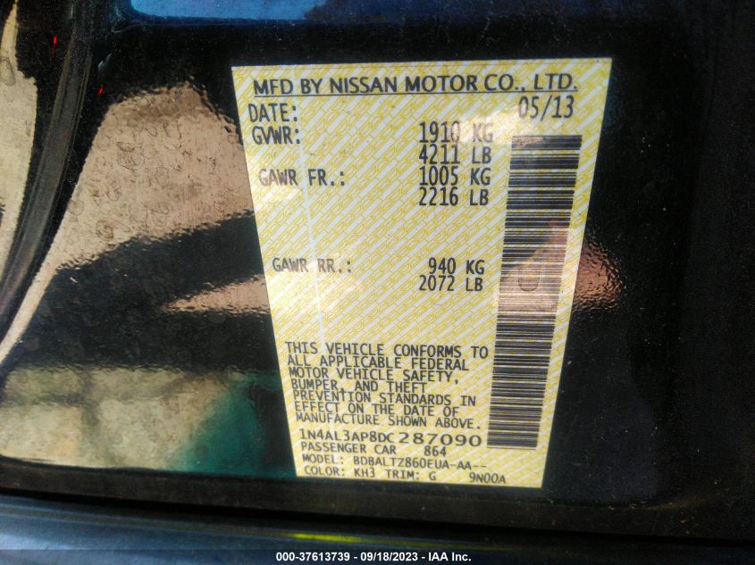2013 NISSAN ALTIMA 2.5 SV - 1N4AL3AP8DC287090