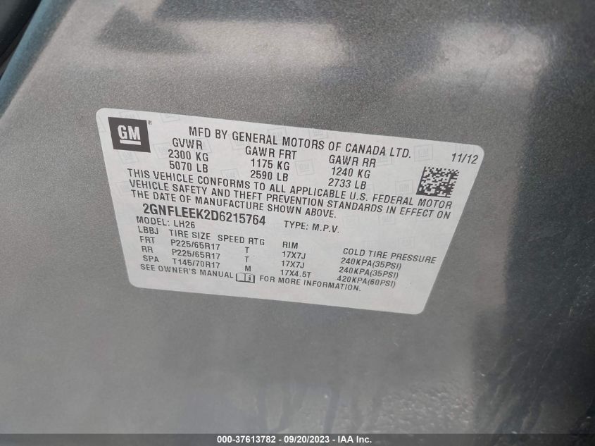 2013 CHEVROLET EQUINOX LT - 2GNFLEEK2D6215764