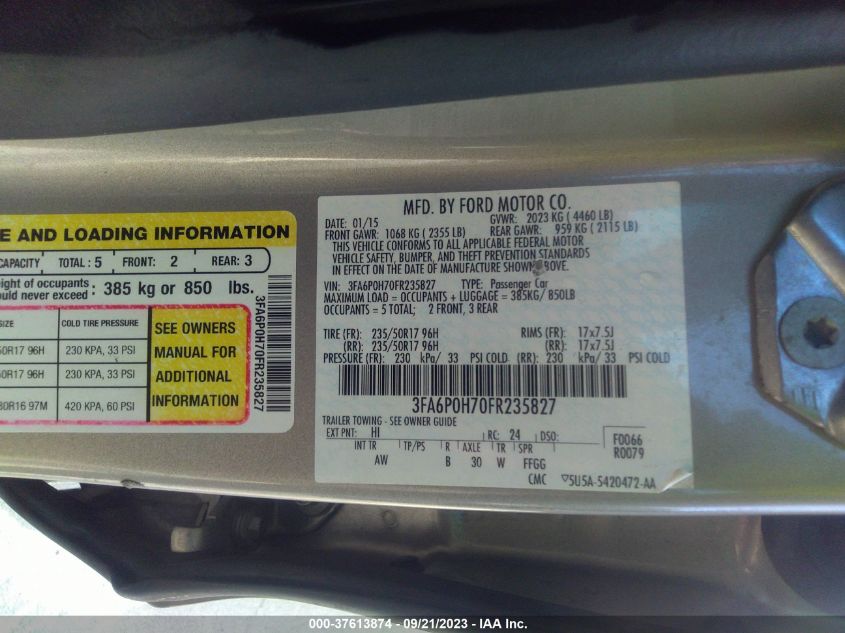 2015 FORD FUSION SE - 3FA6P0H70FR235827