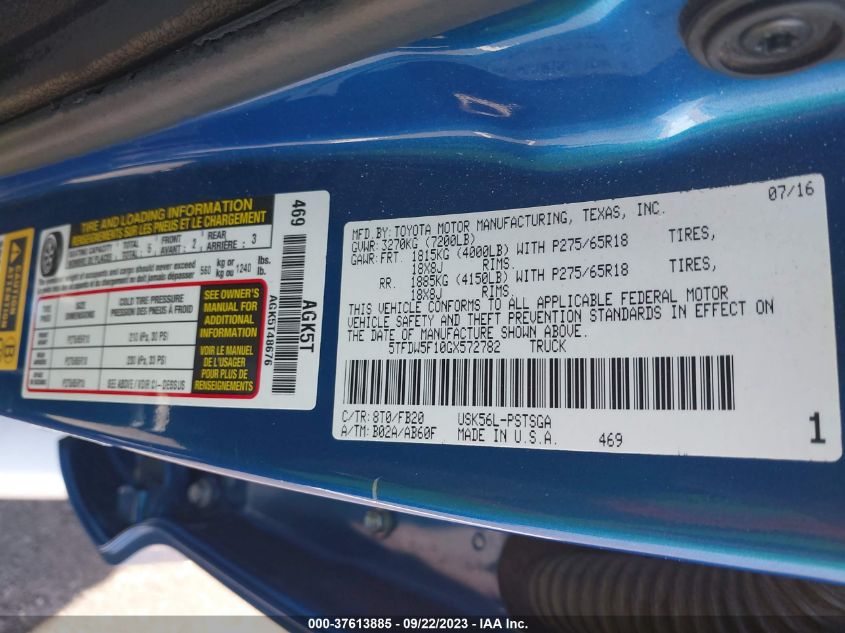 2016 TOYOTA TUNDRA 4WD TRUCK SR5/TRD PRO 5TFDW5F10GX572782