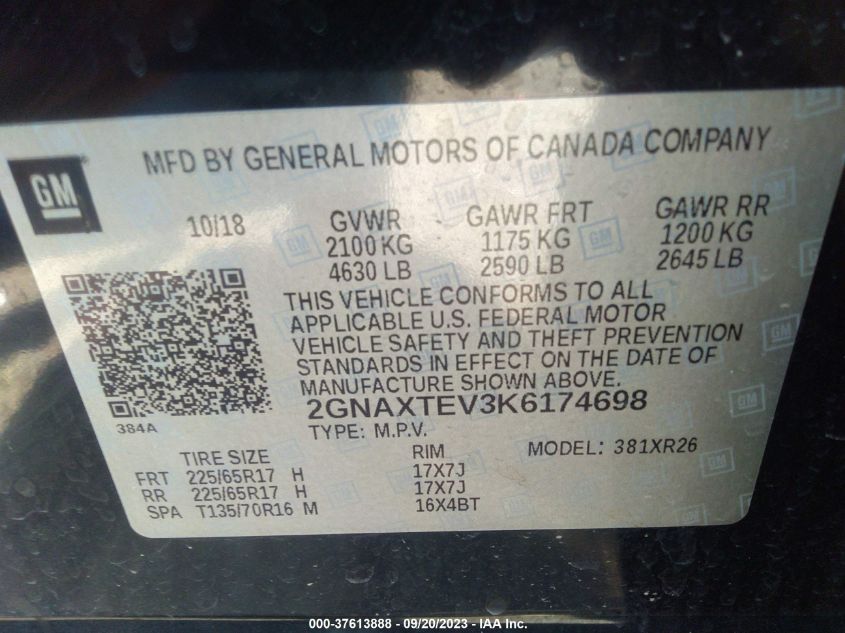 2019 CHEVROLET EQUINOX LT - 2GNAXTEV3K6174698