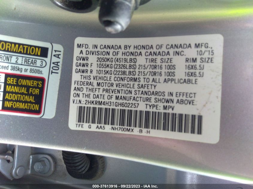 2016 HONDA CR-V LX - 2HKRM4H31GH602257