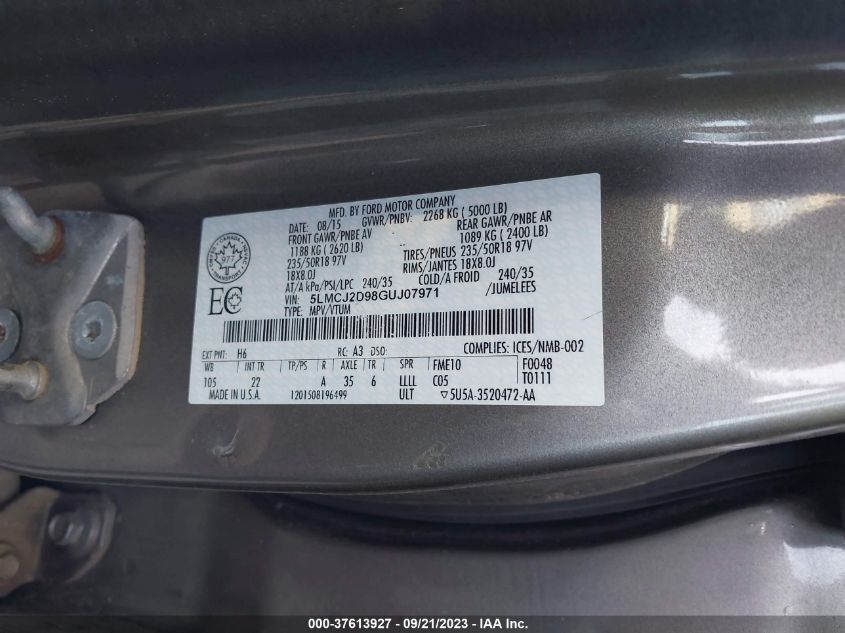 2016 LINCOLN MKC SELECT - 5LMCJ2D98GUJ07971