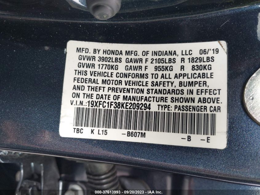 2019 HONDA CIVIC SEDAN EX - 19XFC1F38KE209294