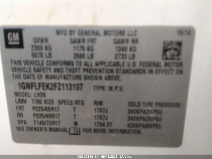 2015 CHEVROLET EQUINOX LT - 1GNFLFEK2FZ113197