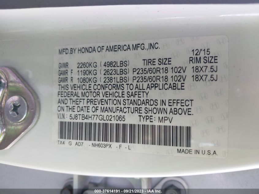 2016 ACURA RDX ADVANCE PKG - 5J8TB4H77GL021065
