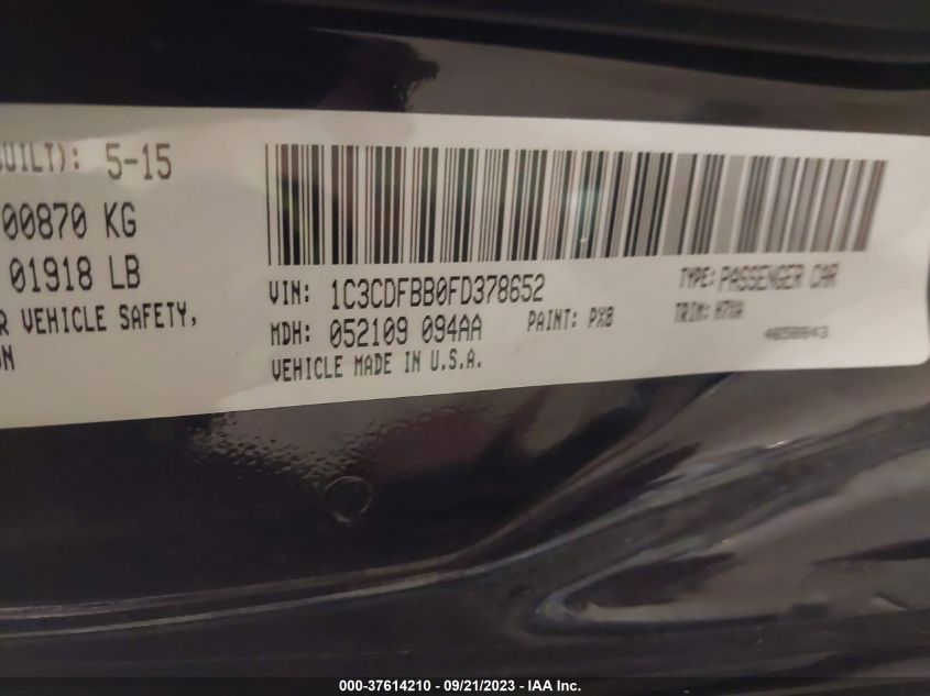 2015 DODGE DART SXT - 1C3CDFBB0FD378652