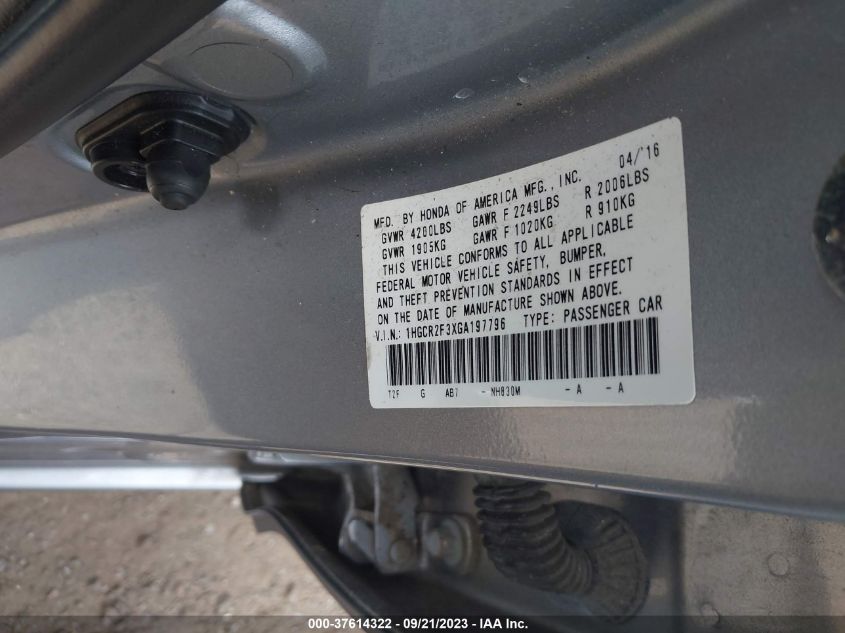 2016 HONDA ACCORD SEDAN LX - 1HGCR2F3XGA197796