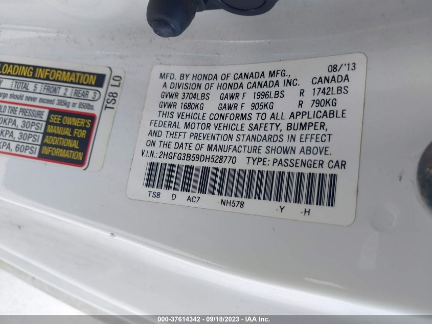 2013 HONDA CIVIC CPE LX 2HGFG3B59DH528770